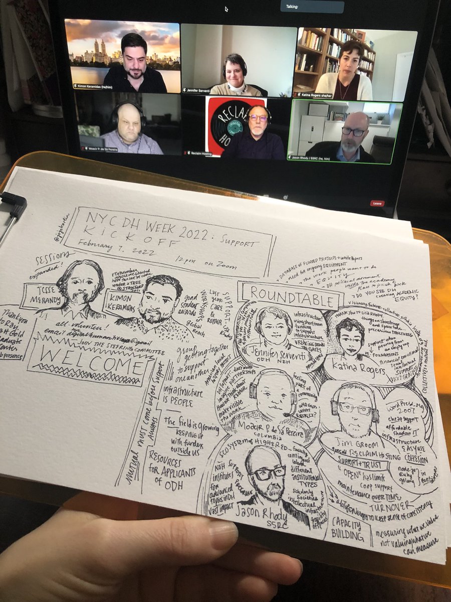 #nycdhweek <a href="/nycdh/">NYCDH</a> kicks off! Many thanks @jmerandy @kimonizer and the stirring roundtable <a href="/JenServenti/">Jennifer Serventi</a> @katinalynn <a href="/muziejus/">Moacir P. de Sá Pereira</a> <a href="/jimgroom/">Jim Groom</a> <a href="/jasonrhody/">jasonrhody</a>! Support happens on many levels: financial, emotional, intellectual, institutional… #digitalhumanities #visualnotes #jojodoodles