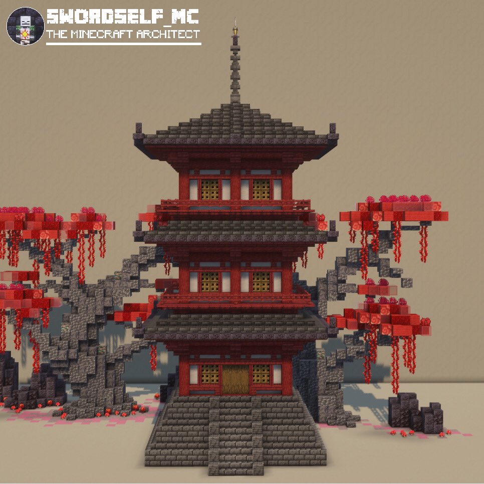 X 上的 Swordself：「Japanese-inspired crimson pagoda🏯 —————————————————— # Minecraft #minecraftbuild #Minecraftbuilds #マインクラフト   / X