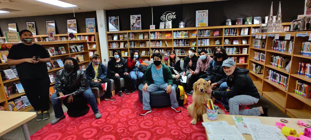 ClarkOlympics's tweet photo. Mo, the therapy dog 🐕 came by school and visited. A great treat to start our Monday! #MoLove #ClarkReunited #MoMonday🐾 @NISDClark @LuPodmore @ClarkHS_ALE @ClarkTxLib https://t.co/jT4gT5vadK