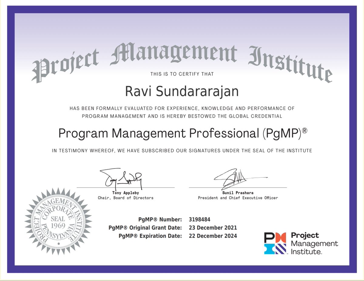 addonskills's tweet image. Please join us to Congratulate our alumnus, Mr. Ravi Sundararajan for his #PgMP certification success in 1st attempt.
#addonskills #programstrategy #strategicalignment #benefits #pgmpcourse #pgmptraining #pgmpcertification #pgmpexam #addonskillssuccessstories #addingskillstolead
