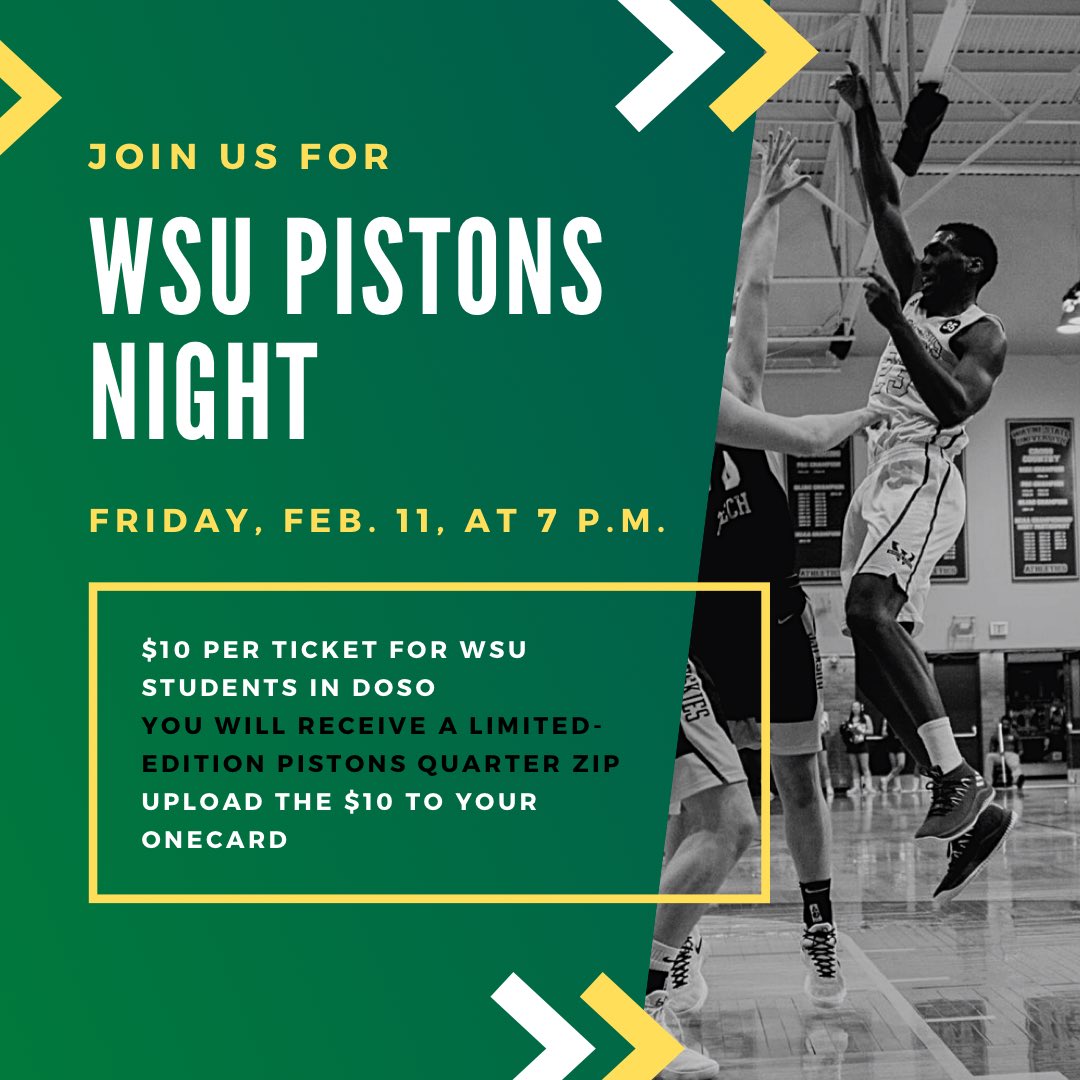 Tickets are on sale NOW for only $10! You also get a FREE limited edition Pistons Quarter Zip 🤩 click on the link in our bio for more details! getinvolved.wayne.edu/event/7862187