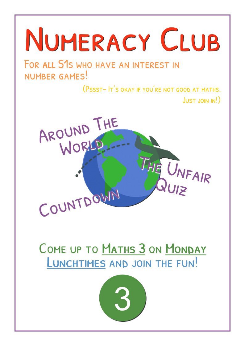 MathsStAndrews's tweet photo. Numeracy Club is back tomorrow with our Numeracy Ambassadors Daniel, Sam, Lilia & Wiktoria! S1s make sure you’re there! Lunchtime, Maths 3. #NumeracyClub #NumeracyAmbassadors https://t.co/d8ulVUfVo4