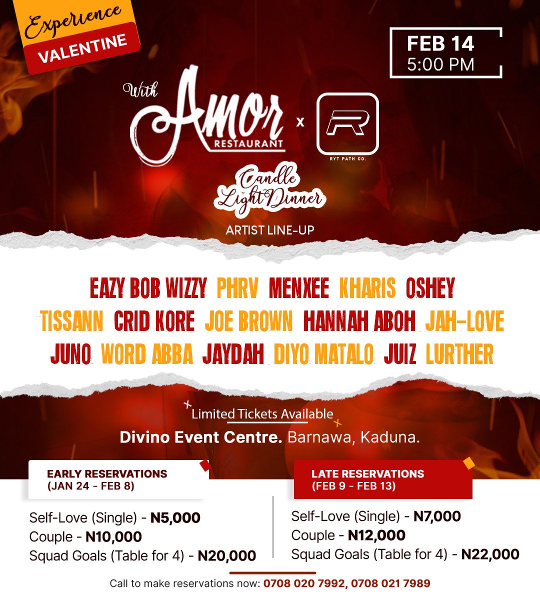 Please get your tickets so we can eat GOOD FOOD and turn up to GOOD MUSIC on Valentine's Day. 

If you're single (and searching), peep the second frame 👀 

🎟 - eventlink.to/Amor or call +2347080207992