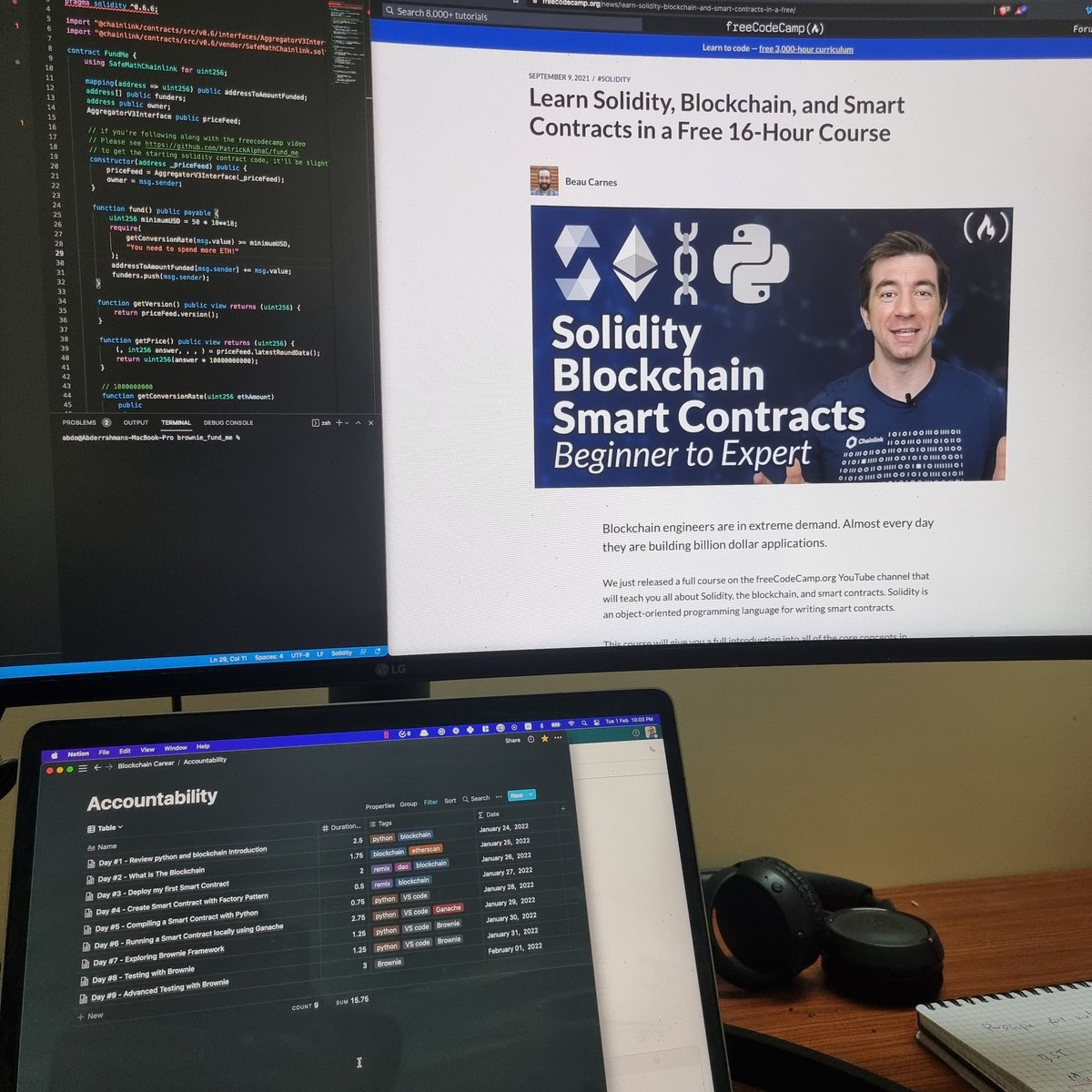 AbdoMooss's tweet photo. @sheoranharis @PatrickAlphaC I started with python because of @PatrickAlphaC Cours (thanks a lot), I will switch to js hardhat soon, because I like js more. https://t.co/YhOa4B5aOV