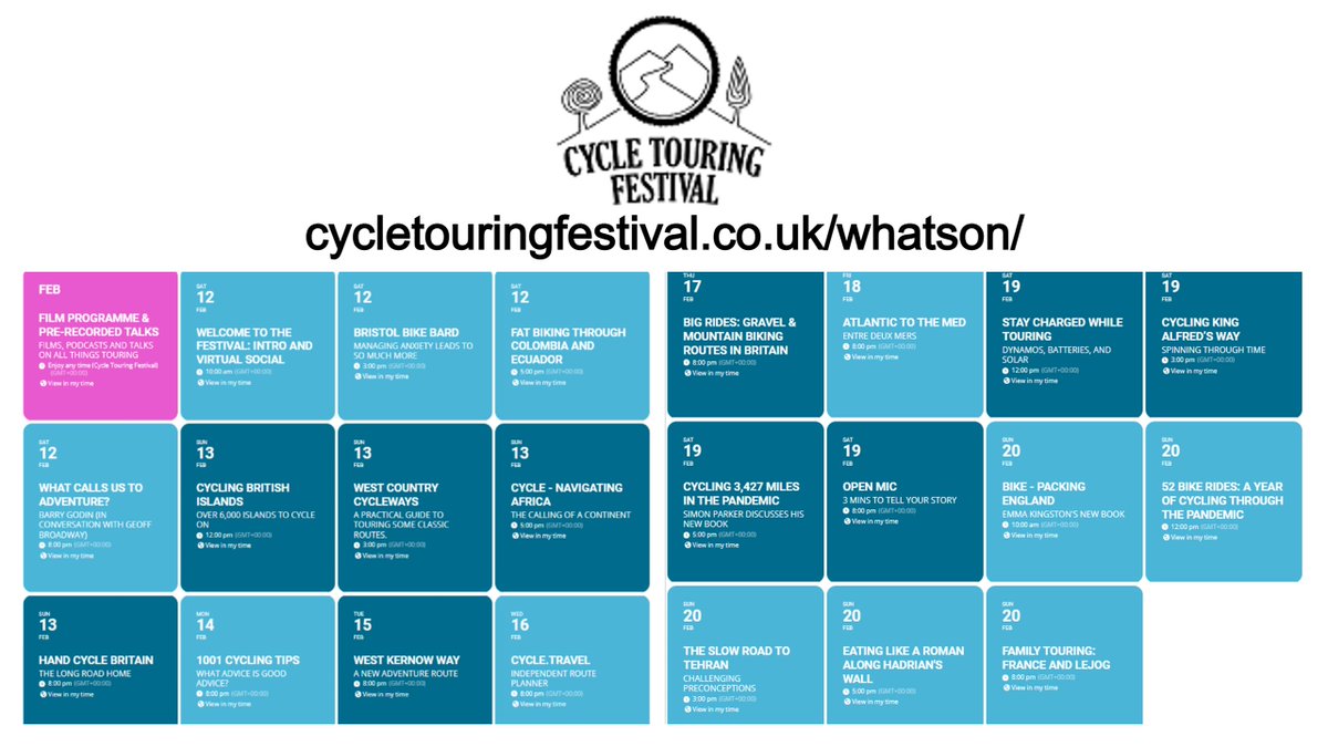 VerseCycle's tweet photo. 5 sleeps until The Cycle Touring Festival 2022. Sat 12th-20th Feb. So many interesting talks about all sorts of cycling & I'll be chatting about #BristolBikeBard. The webinars are free, organised by volunteers, so donate if you're able to #Cycling #AdventureTalks
@CycleTourFest https://t.co/a8To7fXCDn