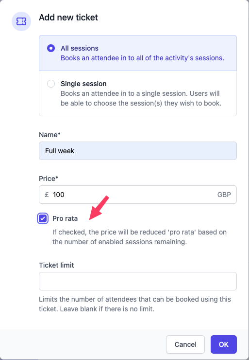 PembeeApp's tweet photo. Pembee Feature Update: All sessions tickets now support pro-rata option - the price of the "all sessions" ticket will be calculated on a pro-rata basis that reflects the number of available sessions at the time of booking. https://t.co/zyBE7Wjm7U https://t.co/7XMGKMOMbn