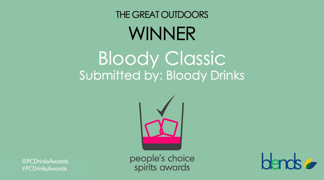 THE GREAT OUTDOORS #PCDrinksAwards 
Sponsored by <a href="/BlendsLtd/">Blends Ltd</a> 

Silver Award – Sipsmith Ready-to-Drink Zesty Orange Gin &amp; Tonic <a href="/sipsmith/">Sipsmith Gin</a> 
Gold Award – Pocket Negroni @WhiteboxDrinks 
WINNER – Bloody Classic @ bloody_drinks