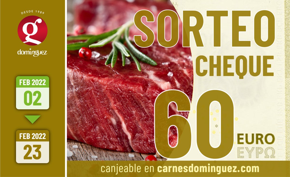 CarnesDominguez's tweet photo. Gana un cheque de 60€ canjeable en nuestra tienda online. Participa en nuestro sorteo aquí: https://t.co/yCuWswu0Kw https://t.co/A5gEewOtub