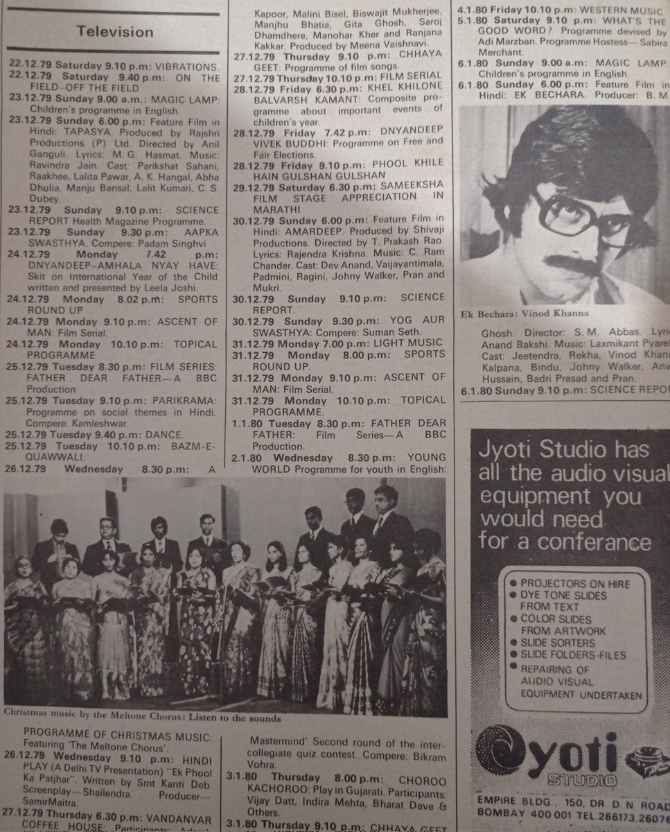 IndiaHistorypic's tweet photo. 1979 ::  Doordarshan Programme Schedule https://t.co/syz1U428Bq
