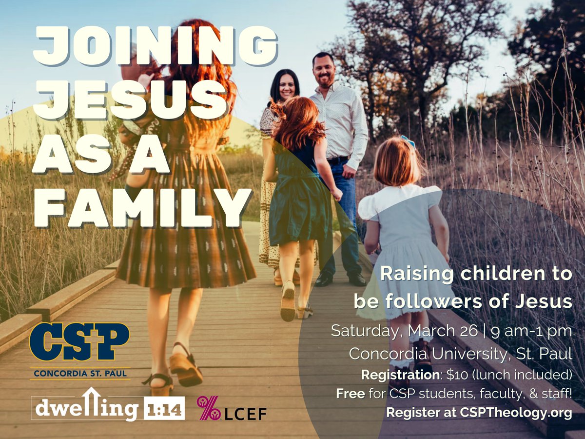 Don't miss our 3/26 workshop with Rev. Greg &amp; Susan Finke (<a href="/dwelling114_/">Dwelling 1:14</a>), "Joining Jesus as a Family".

Open to parents, DCEs, pastors, ministry leaders...anyone who loves families and wants to help kids know Jesus!

Learn more &amp; register at CSPTheology.org. #WeAreCSP