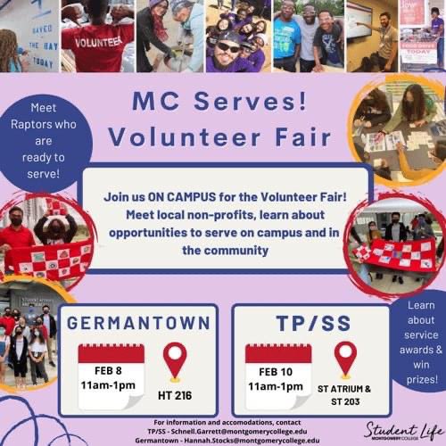 mcpnews's tweet image. On Tuesday (02/08) and Thursday (02/10), representatives from the Montgomery County Police Volunteer Resources Section will be attending the Volunteer Fairs at Montgomery College. 

#mcpnews #internshipprogram #volunteerprogram