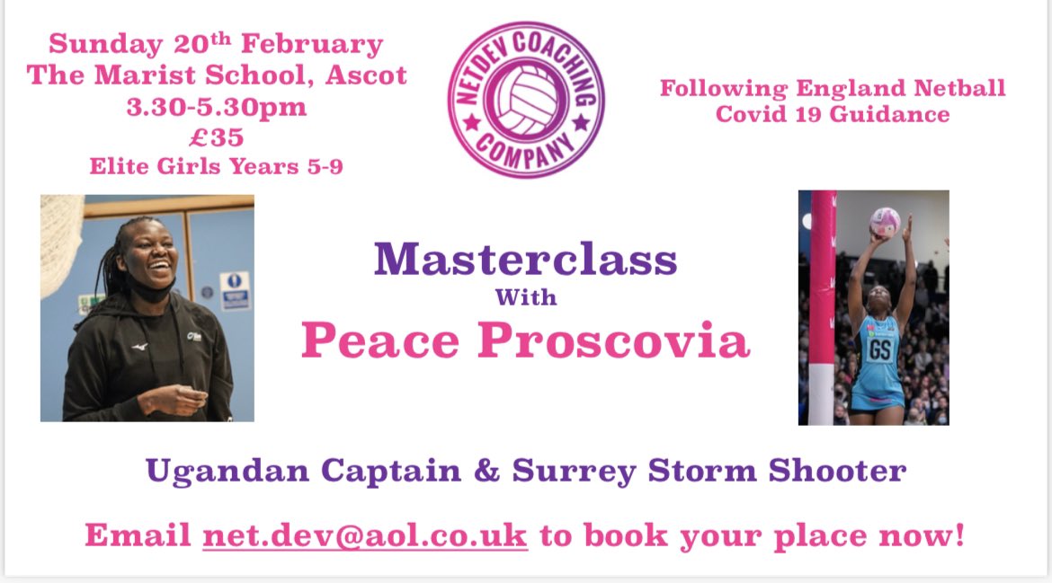 net_dev's tweet image. First up… so so excited to announce @peace_proscovia @SurreyStorm shooter will be leading an attacking Masterclass on Sunday 20th February! Learn from one of the most experienced shooters in the league - former @SuperNetball player too! #learnfromthebest #lovenetball