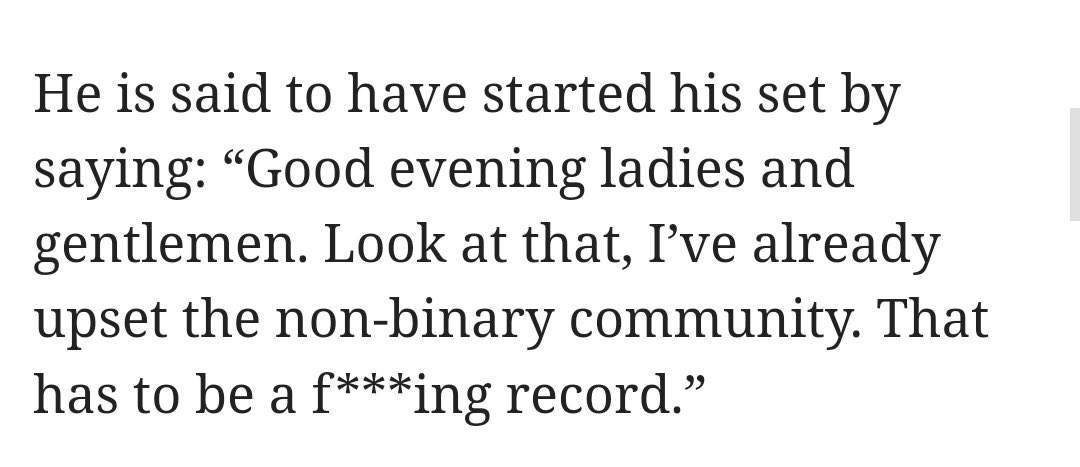 I started saying ‘people of the audience’ because I heard some people don’t want to be addressed as ladies or gentlemen and it’s a 5-second mental adjustment and nobody in the room feels unwelcome. I reckon live comedy will survive a decade.