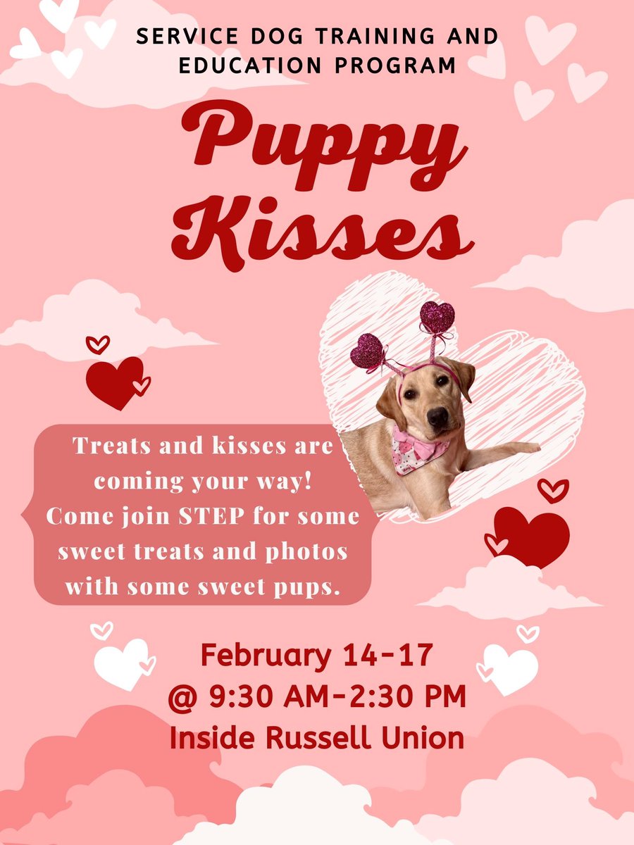 stepgsu's tweet photo. Treats and kisses are coming your way! Come join STEP for some sweet treats and photos with some sweet pups. #puppykisses #valentinesevents #february https://t.co/zA5Y854KU8