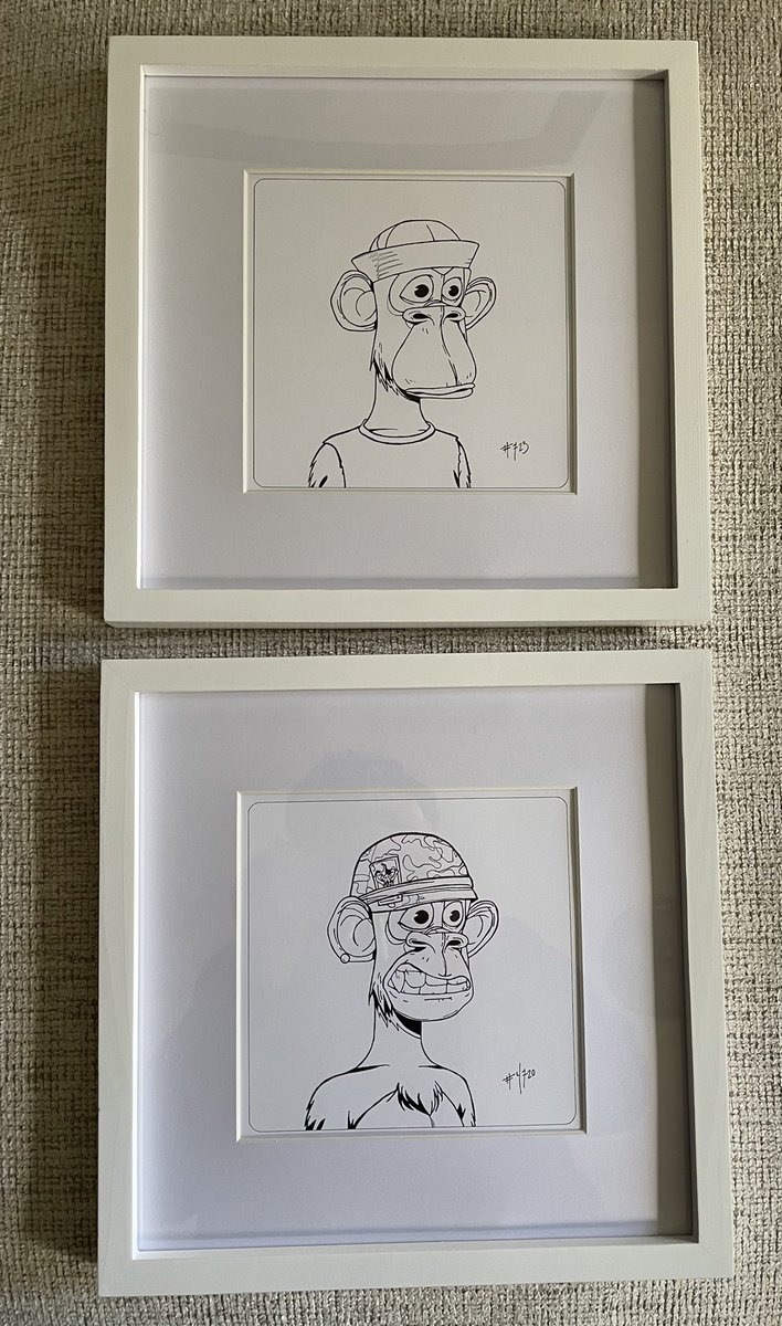 Still admiring my birthday gift from my girlfriend. My two apes hand drawn to perfection and looking as handsome as ever <a href="/BoredApeYC/">Bored Ape Yacht Club 🍌</a> #BAYC #723 #4720