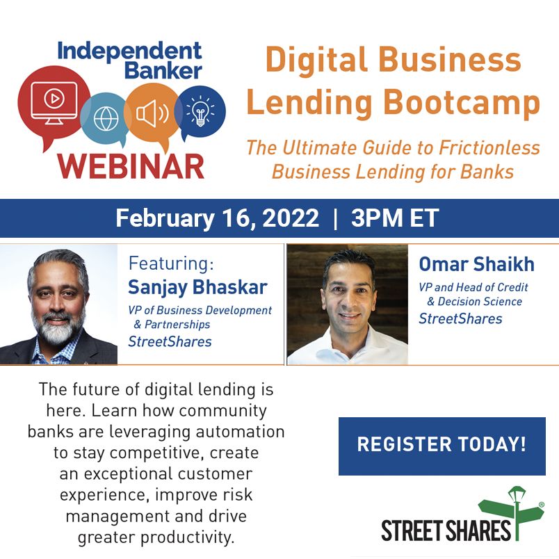 Be sure to join us for our upcoming #webinar, hosted by ICBA Independent Banker, Digital Business Lending Bootcamp - The Ultimate Guide to Frictionless Business Lending for #banks on February 16th at 3PM ET. Click here to register: lnkd.in/evpDtBt2