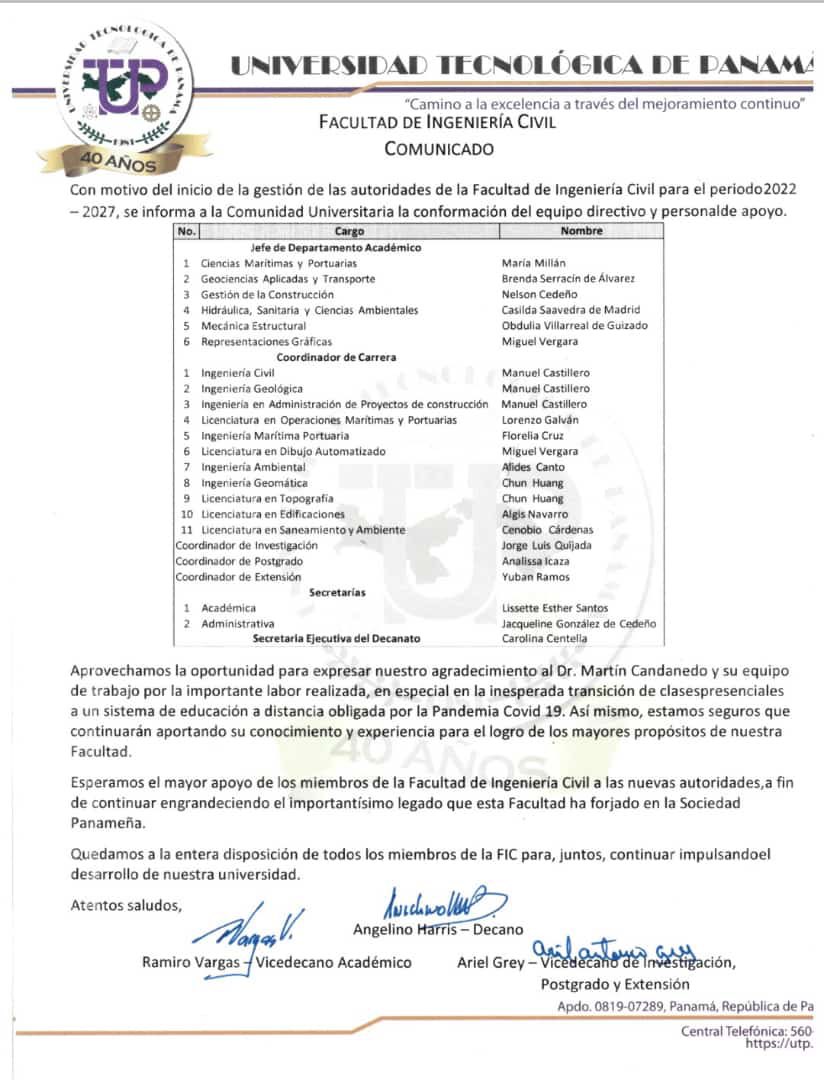 Nuevo Equipo Administrativo de la FIC para el período 2022-2027 <a href="/utppanama/">UTP Panamá</a> <a href="/ceutppanama/">Centro de Estudiantes UTP 🇵🇦</a>
