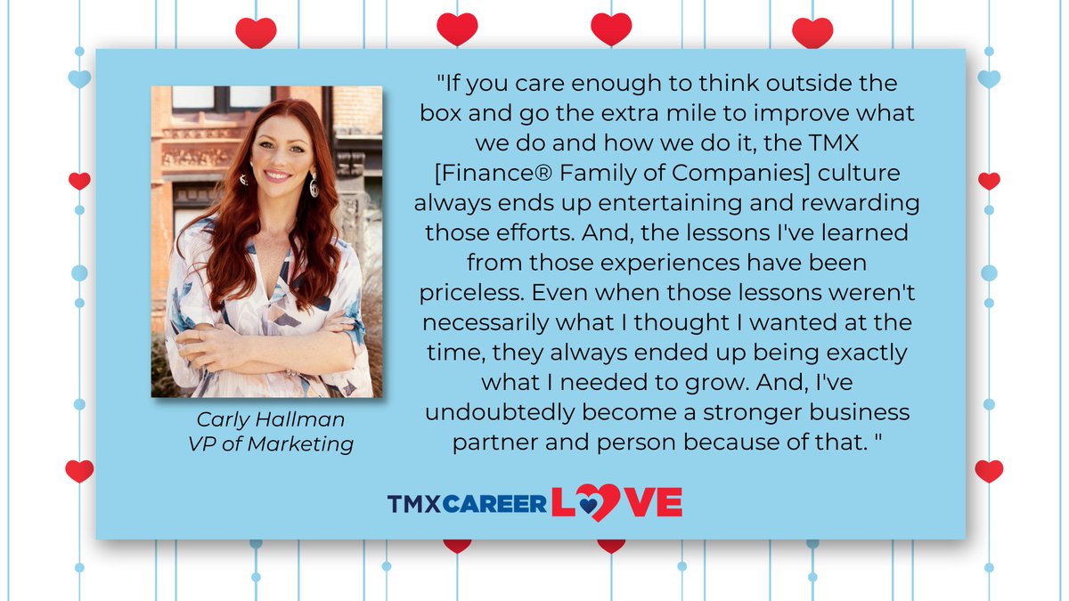 Carly Hallman believes the TMX Finance® Family of Companies culture organically bubbles the most driven to the top. She believes growth opportunities with the Company genuinely seem limitless for those who truly care about doing things well and making a difference. #TMXCareerLove