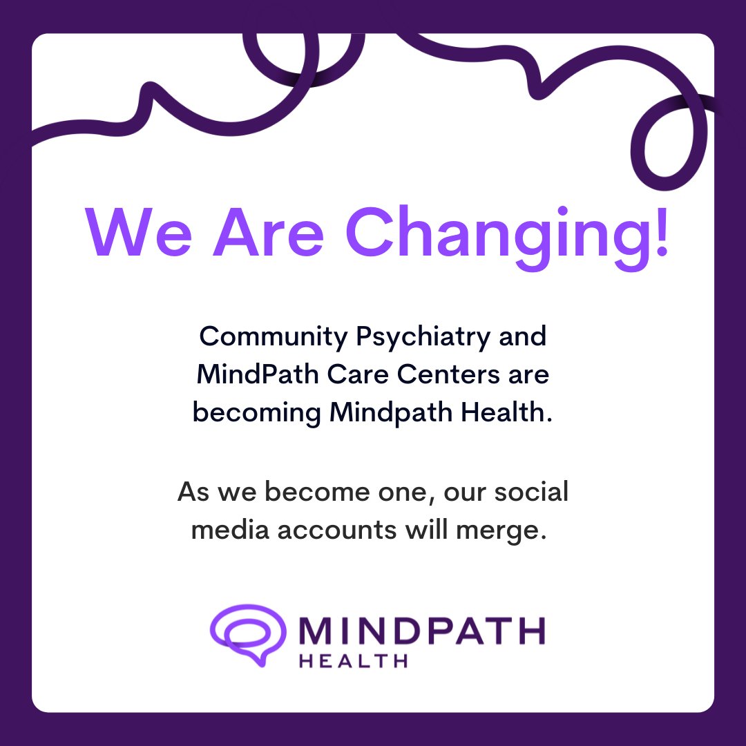 As we become Mindpath Health, our social media accounts will change. This change will take place over the next few days. Thank you for being patient with us as we begin this new journey.
