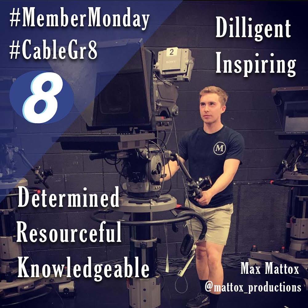 Cable8's tweet photo. Today’s #MemberMonday goes out to Max Mattox! You are so inspiring with your work and dedication to your craft, we appreciate you and all the hard work you do for Cable 8! We can’t wait to see the first episode of Ghost of Ed!! #cablegr8 https://t.co/i9fuFFMKEv