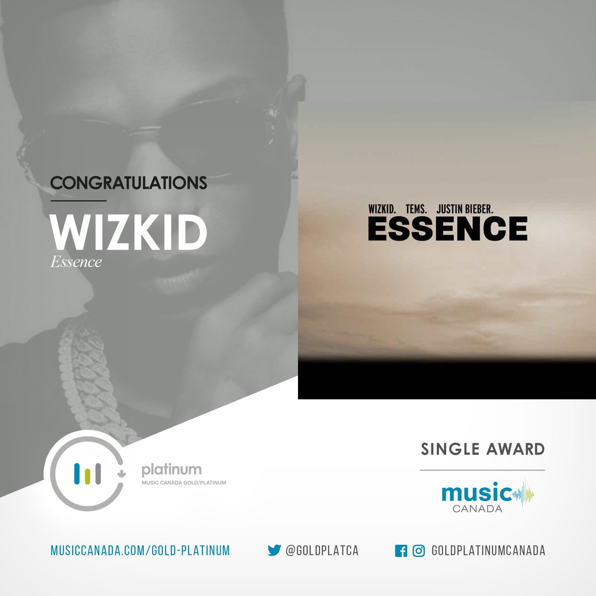 'Joro,' the 2019 track from @wizkidayo, is now officially certified #GoldinCanada! Additionally, 2021 hit 'Essence' joins 'Come Closer' as the Nigerian artist's second track certified Canadian Platinum.

📀🍁💿
