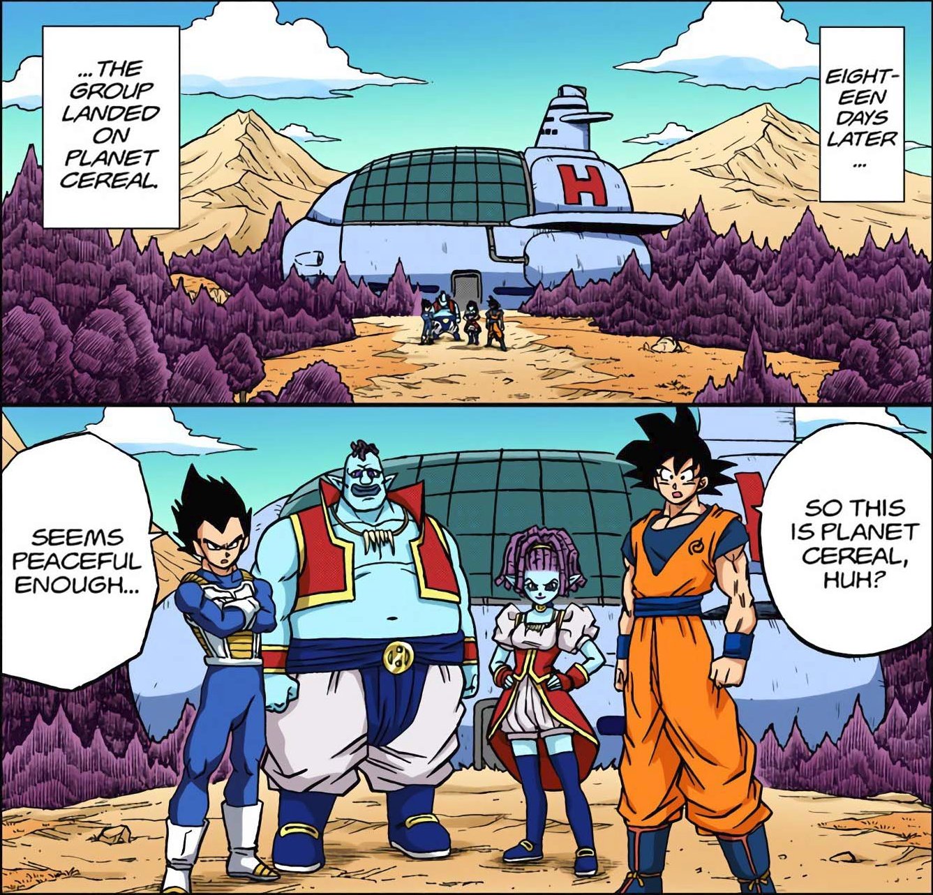 Dragon Ball Manga Panels Oil And Maki Finally Help Bring Goku And Vegeta On Planet Cereal For The First Time Dragon Ball Super Manga 石油とマキがついに悟空とベジータを初めて惑星の穀物にもたらすのを手伝う ドラゴンボール超マンガ T