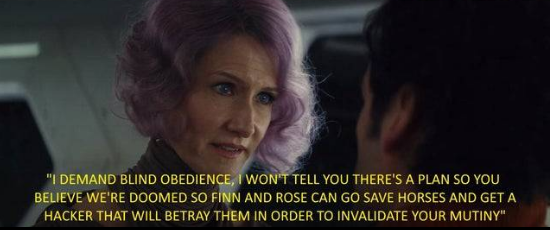 Axolotl101's tweet photo. @valeriefinnigan @ElizaKenobi Despite, it is full of propaganda. Woke or ultra feminist, or whatever they call it, because even in that they cannot agree. Men can only be helpless idiots, their only purpose is to show how to listen to women and follow commands blindly. Holdo is the worst commander ever. https://t.co/Lirf7Fiujh