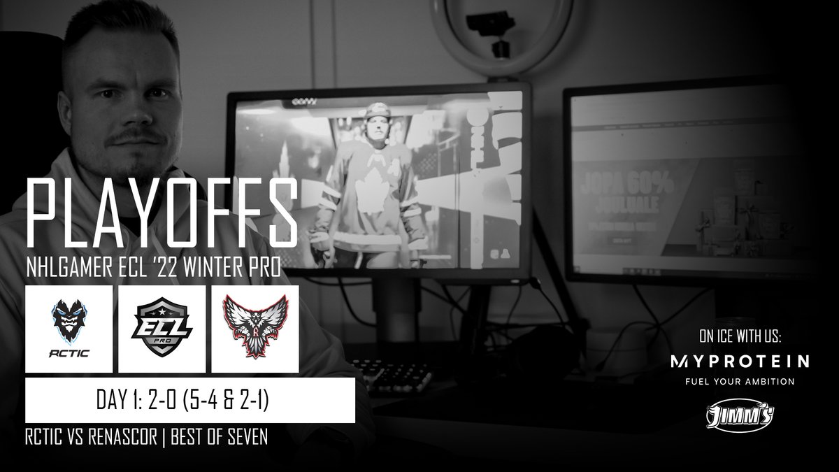 🥶 #RCTICNHL 🥶

Playoffs start with two very interesting matches. 
However, it is good to continue BO7 series tomorrow with 2-0 result 😉

✅ 2-0 (5-4 &amp; 2-1)
🆚 <a href="/Renascor_NHL/">Renascor</a>
🏆 <a href="/SportsGamerGG/">SportsGamer</a> ECL PRO
🥶 <a href="/RCTIC_NHL/">RCTIC NHL</a>

#ECL22Winter
#kouvolanlakritsi
#MukanaWilhelm
#xbil 
#esportsfi