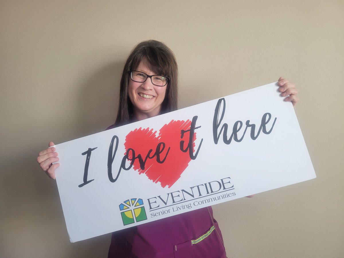 Eventidesharily's tweet photo. ..."because I feel like I'm surrounded by family when I arrive to work. The residents inspire me to deliver the best care possible." ❤ Join our team today! #TeamEventide #EventideFargo https://t.co/DWuPRAD8Fl