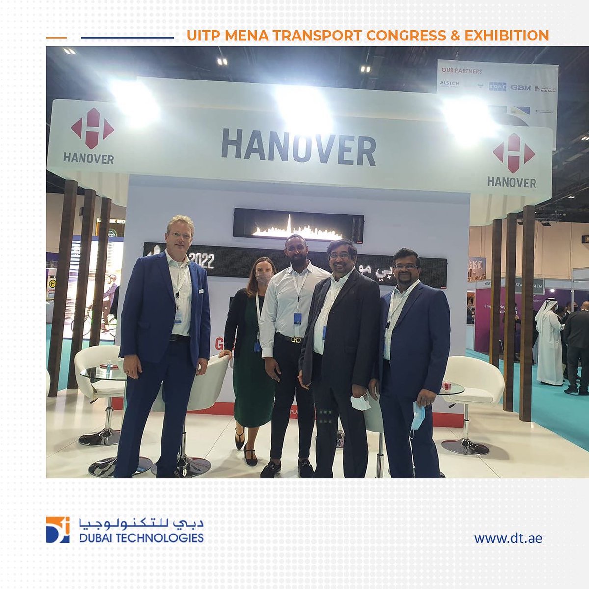 DubaiTech1994's tweet photo. Captured: Dubai Technologies’ team with their Technology partners – Hanover and Cabman, during the @UITPMENA Transport Congress &amp; Exhibition. 

#DubaiTechnologies #DT #Hanover #Cabman #ITS #AI #UITP #MENA #RTA #PublicTransport #TransportCongress #Exhibition #DWTC #ZabeelHall https://t.co/lGVd7gwJ5R