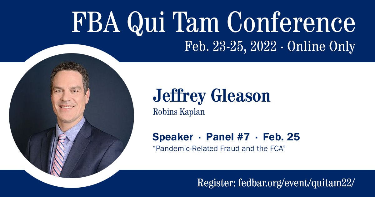 TELGlawyers's tweet photo. It wouldn't be #QuiTam22 if there wasn't a panel on "Pandemic-Related Fraud and the FCA." Among other things, the panel will discuss developments, challenges, and misconceptions relating to #FCA enforcement in this emerging area. REGISTER: https://t.co/u4jdhjLUQC https://t.co/TTBa4P1Rlg
