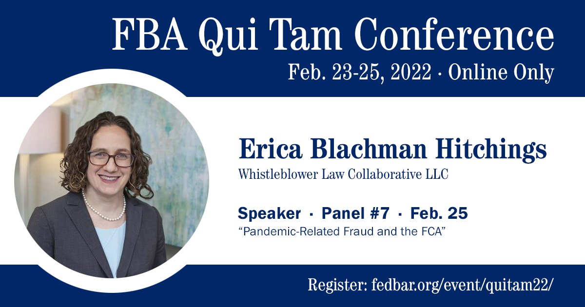 TELGlawyers's tweet photo. It wouldn't be #QuiTam22 if there wasn't a panel on "Pandemic-Related Fraud and the FCA." Among other things, the panel will discuss developments, challenges, and misconceptions relating to #FCA enforcement in this emerging area. REGISTER: https://t.co/u4jdhjLUQC https://t.co/TTBa4P1Rlg