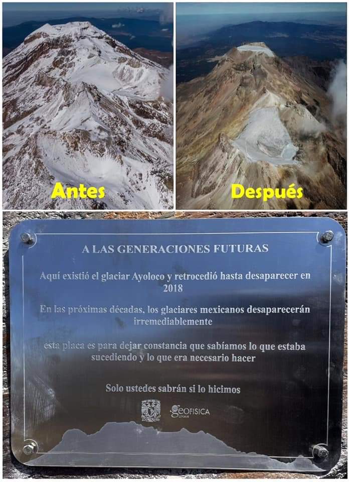 Astraxolotlgirl's tweet image. 🥺🥺🥺
La UNAM declaró oficialmente extinto el glaciar Ayoloco ubicado en la cima del Iztaccíhuatl – México, al colocar una placa con un mensaje para las generaciones futuras.