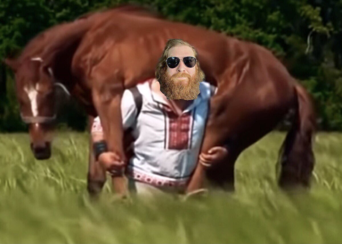 LPOTLmemes's tweet photo. my first NFT is called  “@BenKissel carrying a horse” https://t.co/PzDXzwYPTW