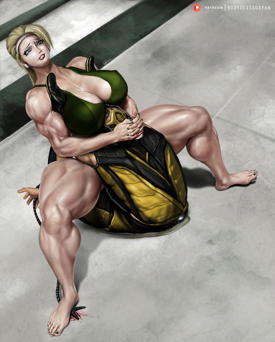 Muscle babe Sonya Blade sexy camel clutch fatality on Scorpion. 