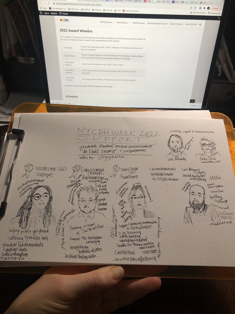 Brilliant grad student work honored with <a href="/nycdh/">NYCDH</a> awards! #nycdhweek <a href="/nicoterie/">Nicole Cote</a> <a href="/CD_Clawson/">Corey D Clawson</a> <a href="/juliegfuller/">Julie Fuller</a> <a href="/LaurenBusser/">Lauren Busser</a> and Ian Gregory (reachable at NYBG). #jojodoodles #visualnotes #nycdhweek