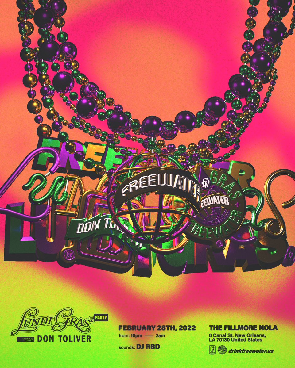 drinkfreewater's tweet photo. LET’S GO! FREEWATER LUNDI GRAS TICKETS ON SALE NOW 📲

Guest Of Honor: @DonToliver 🤴🏿
https://t.co/oBL6SbzDKJ https://t.co/fJcxi0cIq6