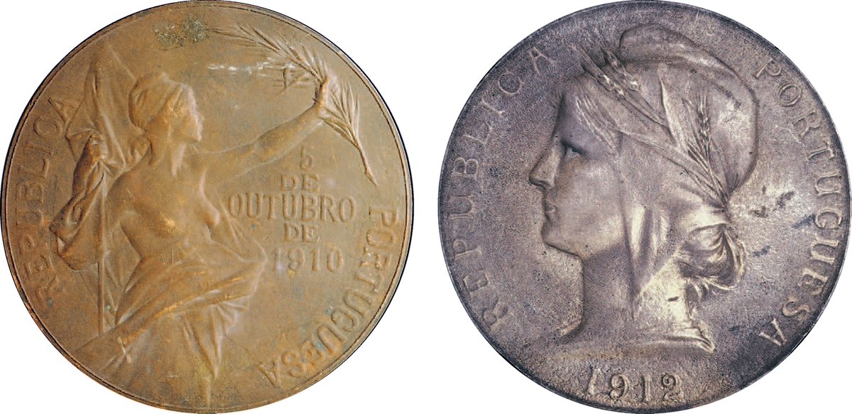 CCatalogart's tweet photo. The top ranked submissions by José Simões de Almeida for the first Escudo coins. The one on the right became a coin, the one on the left was never minted. Too naked for conservative Portugal? Too French for republican pride? Just a poor drawing for engraving? @ANSCoins @CoinNews https://t.co/cLExzGbj6M