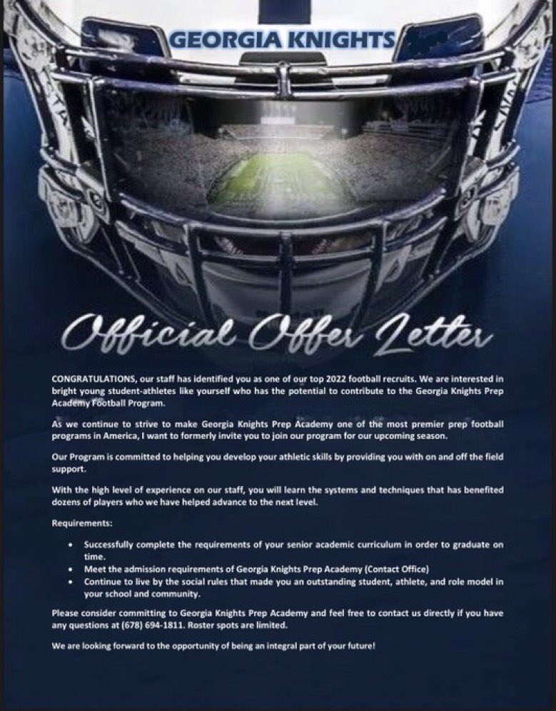 Blessed to receive an offer from @GeorgiaKnights1 thank you for the opportunity.
