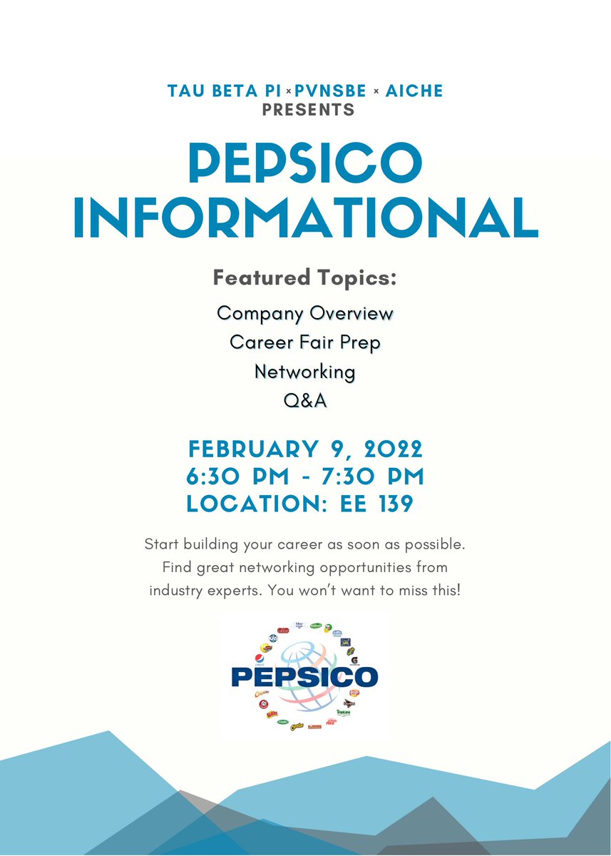 PVTauBetaPi's tweet image. Greetings Panthers! On Wednesday PepsiCo will be joining us on the hill! Join us along with @PVNSBE and AIChe in hearing from industry professionals on how to prepare for the working world! DON’T MISS OUT‼️🗄👩🏾‍💼👨🏾‍💼