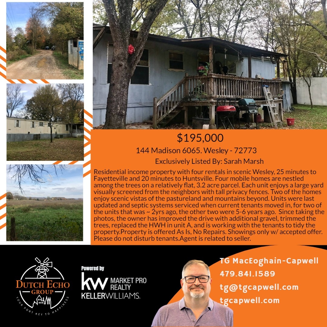 This amazing investment is waiting for you to come see.  Call me and we can schedule a showing.  479-841-1589

Listed by: Sarah Marsh

#TGsellsFayetteville #fayettevillerealtor #nwarealtor #kellerwilliams #fayetteville #springdale #washingtoncounty
