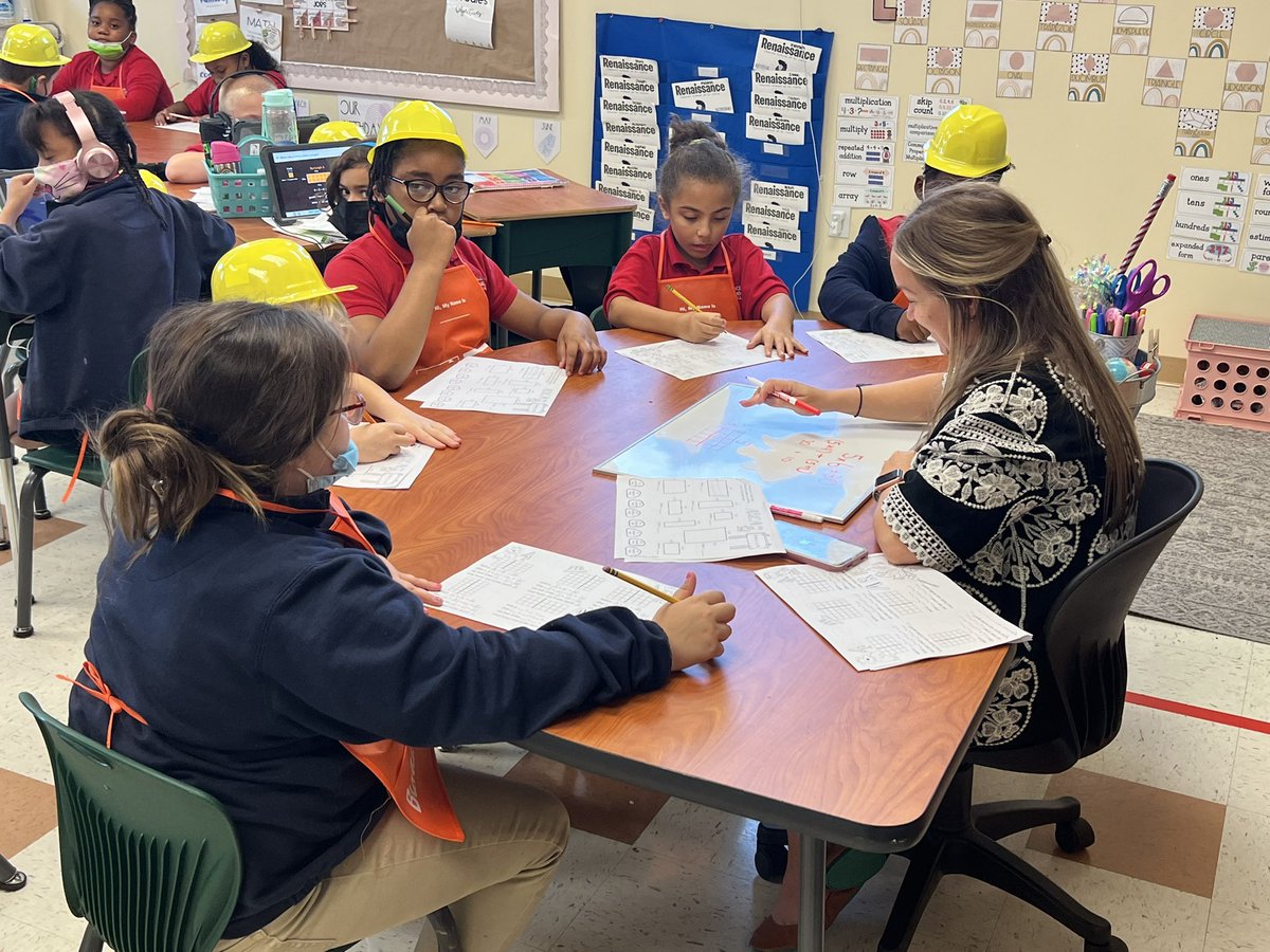 Active Work Zone? More like Active Classroom! Students in Ms. Banat’s classroom got to learn about area with hands-on activities. Students participated in small groups and got to measure, solve using decomposition, and even got a peak and perimeter. All in stylish gear too!