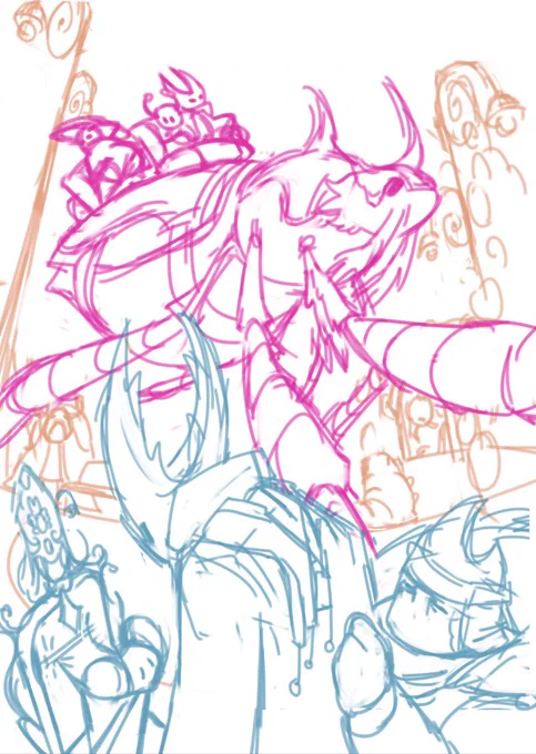 dug around my files anf found the first sketch + early thumbnails! for my prompt i was assigned carnival games/booths/attractions in dirtmouth. my initial idea was stalls and booths ran by the shopkeepers in dirtmouth and points of interest as carnival rides 