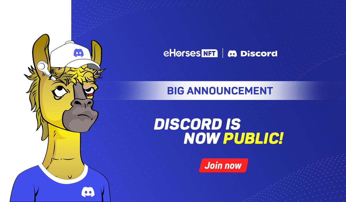 EHorsesNFT's tweet photo. 🐴 eHorses, we have some big news. Our Discord server is now public. 📢

Join the Discord server to learn more about our project. 
https://t.co/69jWwwOZr4

You can win Whitelist Spots and NFTs for being active ⚡️

See you inside 👀

#ElrondCommunity #ElrondNFTs https://t.co/hNyTQ8NSju