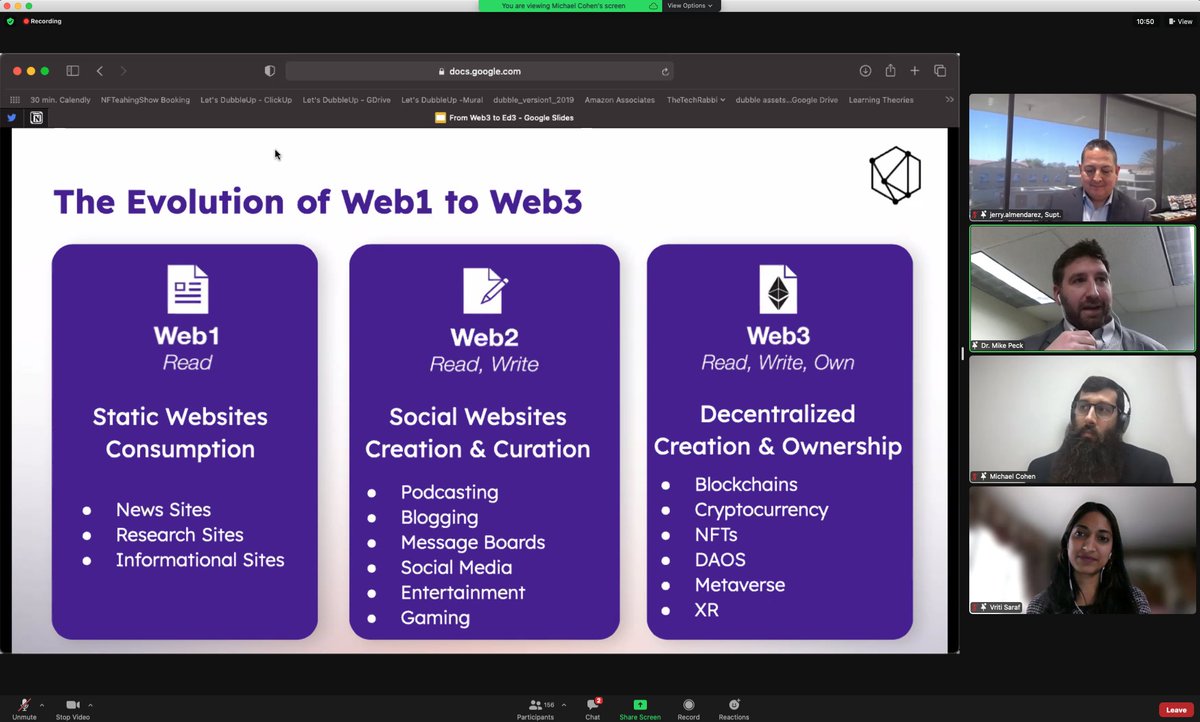 stevebayouk's tweet photo. Listening to @VritiSaraf @TheTechRabbi &amp; @EdTechPeck speak to our district regarding Web3 and how @SAUSD can leverage this new technology in conjunction with our Graduate Profile to engage our students. #BetterTogether #SAUSDGraduateProfile #WashingtonElementary @JerryAlmendarez https://t.co/ddqg3bxOJW