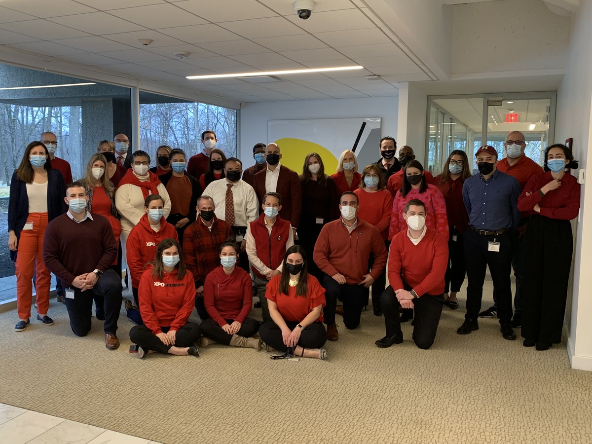 XPOLogistics's tweet photo. February is American Heart Month and #TeamXPO at Greenwich #WearsRed to show their support for heart disease and stroke. #NationalWearRedDay https://t.co/ANBVaorxCv