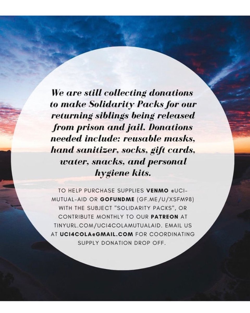 FOOD &amp; SUPPLY DRIVE THIS FRIDAY! 

We are still collecting food and supplies for our housed and unhoused neighbors, as well as donations for folks being released from incarceration due to COVID-19.