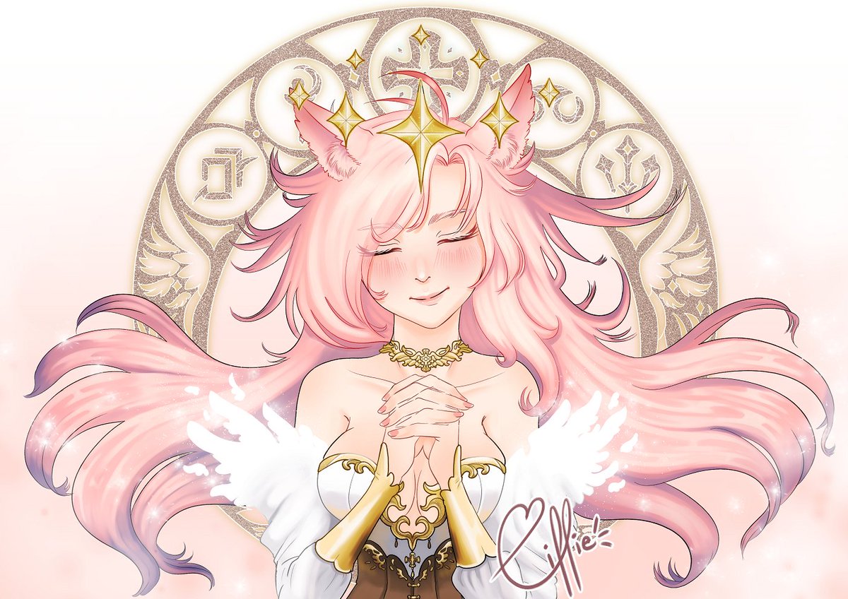 Ciffie_'s tweet photo. My catgirl with a hint of #AlphonseMucha and #CLAMP ✨odd combo but it works🥴

#FF14art  #FFXIVART #FF14イラスト #FinalFantasyXIV #Fanart #miqote #catgirls #Healer #Astrologian #WhiteMage #Scholar #Sage #Regenhealer #Barrierhealer https://t.co/QIpL0yztPJ
