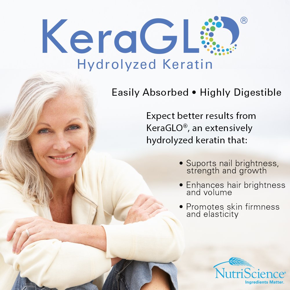 Keratin is a protein that connects skin cells together and protects them from environmental damage. As we age, the body produces less of this important protein. Unlike other keratins, KeraGLO® is extensively hydrolyzed, thus better absorbed by the body. nutriscienceusa.com/product/keragl…