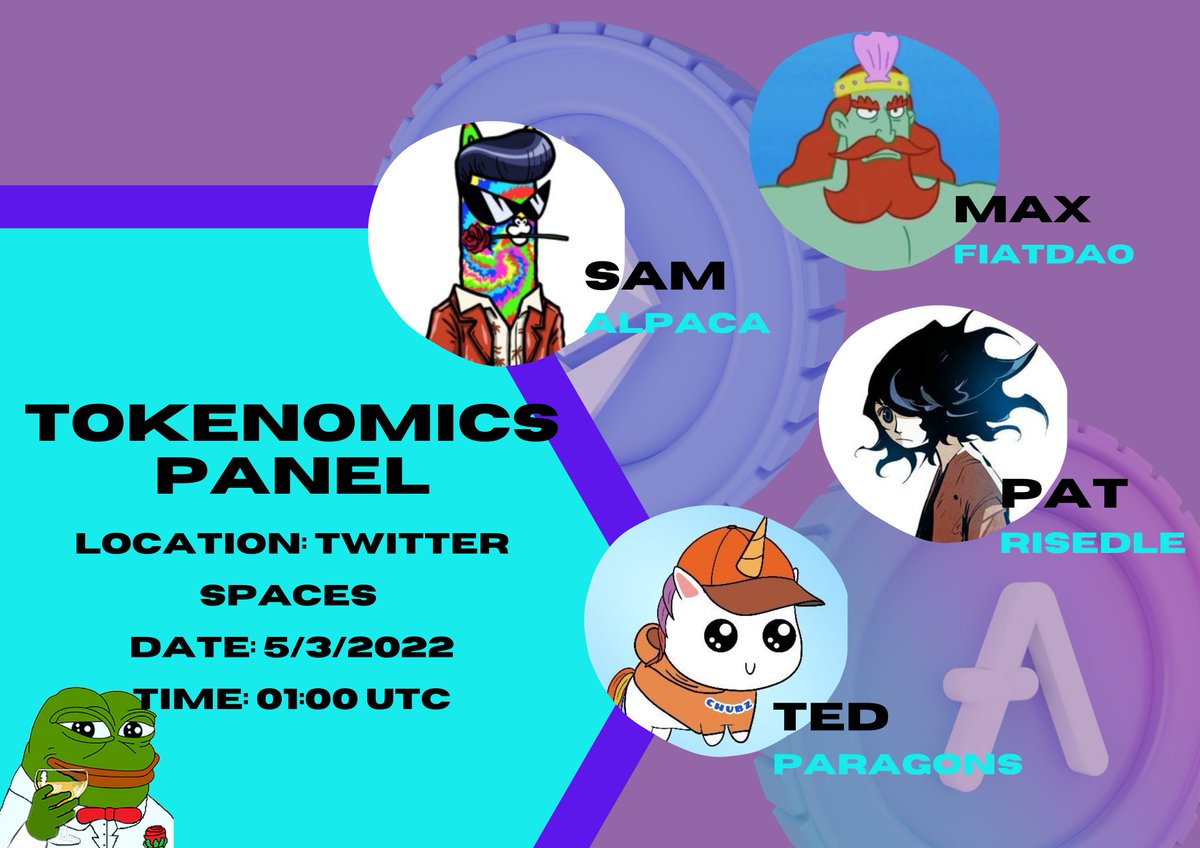 Planning this was a little challenging but i'm relieved to be able to share it with you now.

Tokenomics Panel  

@SamsaraCrypto <a href="/fiege_max/">max.hl</a> <a href="/PatriaAbditiar/">Pat try sociocat.xyz</a> &amp; <a href="/DeFi_Ted/">Ted 🐻</a> are going to join me on March 5th to discuss a range of topics pertaining to tokenomics in DeFi. 

LFG